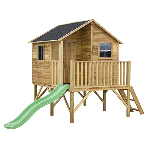 4IQ Spielhaus Kinder Outdoor mit Rutsche - Holz Gartenhaus Kinder Modularer Aufbau für Draußen - Kinderspielhaus Garten Aus Imprägniertem Kiefernholz von 4IQ Group