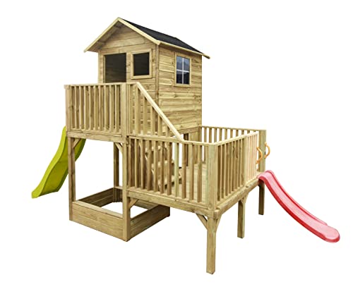 4IQ Spielhaus Kinder Outdoor mit Rutsche - Holz Gartenhaus Kinder Modularer Aufbau für Draußen - Stelzenhaus Garten Aus Imprägniertem Kiefernholz von 4IQ Group