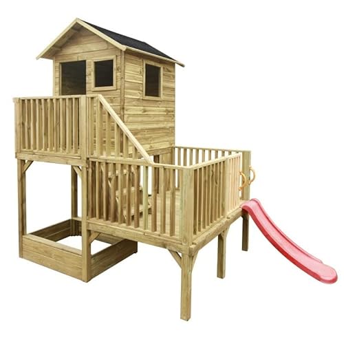 4IQ Spielhaus Kinder Outdoor mit Rutsche - Holz Stelzenhaus Garten Modularer Aufbau für Draußen - Gartenhaus Kinder Aus Imprägniertem Kiefernholz von 4IQ Group