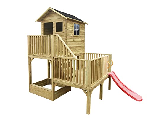 4IQ Spielhaus Kinder Outdoor mit Rutsche - Holz Stelzenhaus Garten Modularer Aufbau für Draußen - Gartenhaus Kinder Aus Imprägniertem Kiefernholz von 4IQ Group