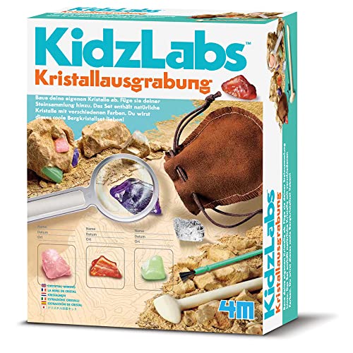 4M Kristallausgrabung - Wissenschaftsset für Kinder - Entdecke und Lerne über Verschiedene Kristalle - Inklusive Ausgrabungswerkzeug, Pinsel, Lupe und Transportbeutel von 4M