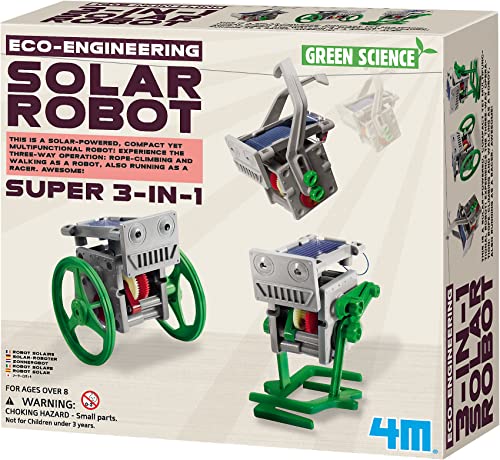 4M Green Science - Mini Solar Roboter 3-in-1 | Solarspielzeug für Kinder | Beweglicher Roboter, wandelbar zum Solarfahrzeug | DIY Wissenschafts-Kit von 4M