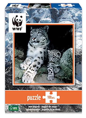 Ambassador World Wildlife Fund 7230206 Schneeleoparden, 100 Teile Puzzle für Kinder und Erwachsene ab 5 Jahren, WWF, Tierpuzzle von 4M