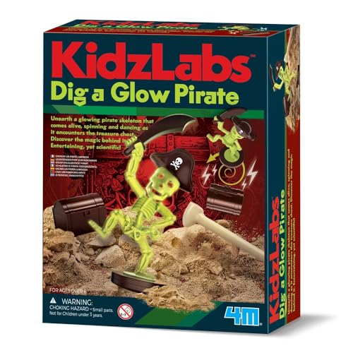 KidzLabs – Graben Sie einen leuchtenden Piraten, Unearth a Piratenskelett, STEM Fun Lernset für Kinder ab 5 Jahren von 4M