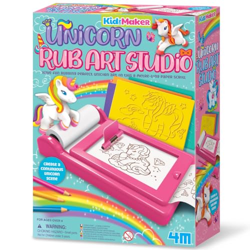 KidzMaker Unicorn Rub Art Studio, Kunst- und Bastelset, um die perfekte Einhornkunst zu erstellen, 8 Meter lange Papierrolle, Rub-Over-Kunst-Set für Jungen und Mädchen im Alter von 4-10 Jahren, Rosa von 4M