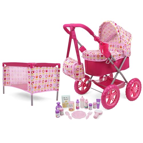 509 Crew Blossom Pink Doll Stroller Pram 18 Piece Combo Value Play Set, Ages 3+ von 509