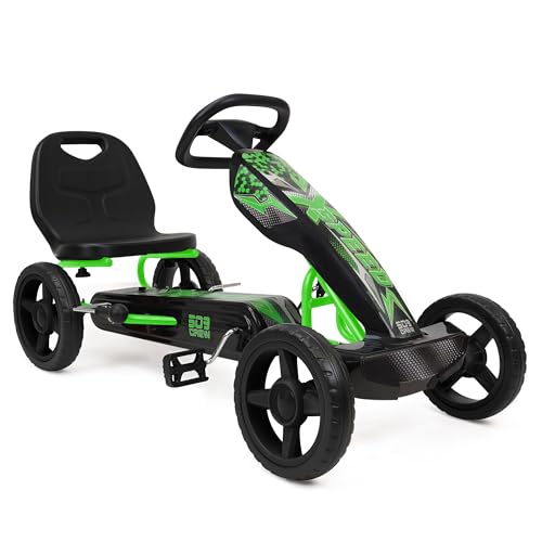 509 Crew XSpeed Pedal Go Kart - Green, Pedal Car, Ride On, Sporty Graphics on The Front Fairing, Adjustable Seat, 4 Spoke Rims 25cm (10") Eva Wheels, Sporty Steering Wheel, with Hand Brake, Ages 4+ von 509