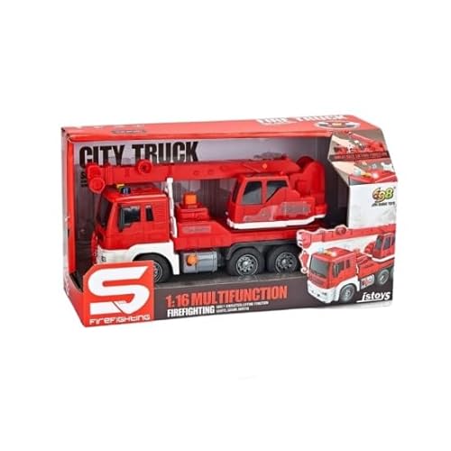 698 JIAN SHENG TOYS JS 105B Red Crane Truck Toy, with Pressure Button, Friction Drive, Sounds, and Lights 1:16 Scale von 698 JIAN SHENG TOYS