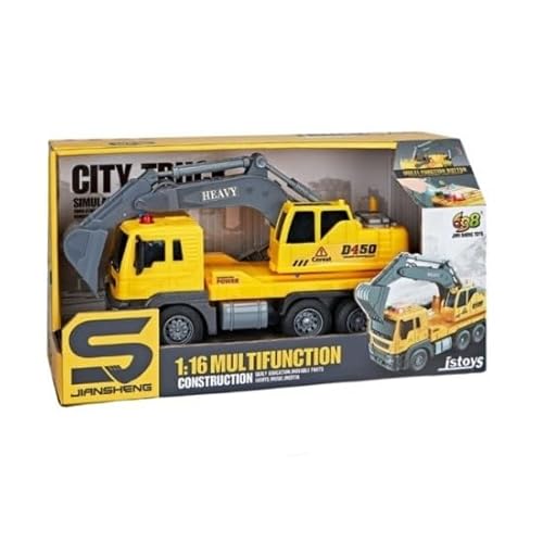 698 JIAN SHENG TOYS JS103 Toy Excavator Truck, Yellow, with Friction, Sound, and Lights, 1:16 Scale von 698 JIAN SHENG TOYS