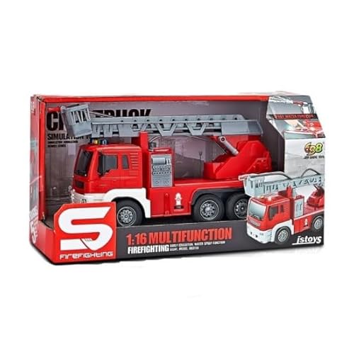 698 JIAN SHENG TOYS JS109 Fire Truck with Water Hose, Friction Drive, Lights, and Sounds, Scale 1:16 von 698 JIAN SHENG TOYS