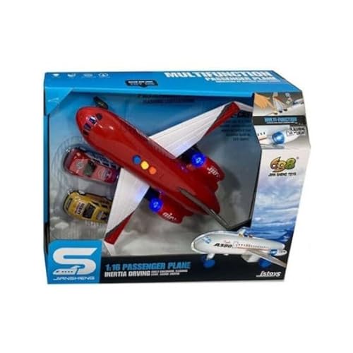 698 JIAN SHENG TOYS JS161B Red Friction Plane with 2 Cars, Sounds and Lights, 1:16 von 698 JIAN SHENG TOYS