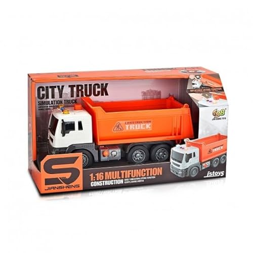 698 JIAN SHENG TOYS Orange Truck with Trailer, with Friction and Pressure Button, Sounds and Lights 1:16 von 698 JIAN SHENG TOYS