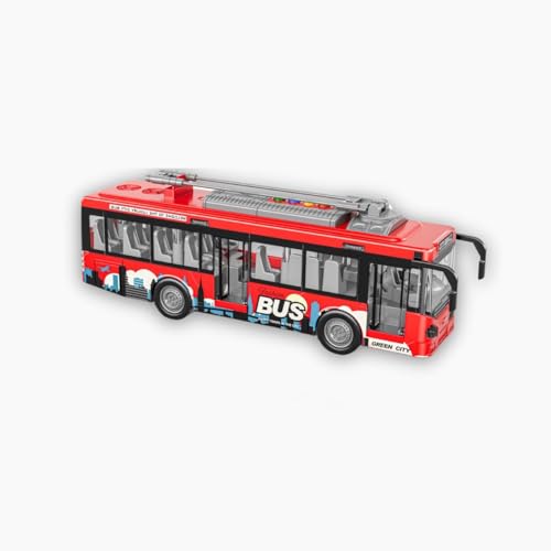 698 JIAN SHENG TOYS Trolleybus with Friction Mechanism and Opening Doors, red, Sounds and Lights, 1:16 Scale. von 698 JIAN SHENG TOYS