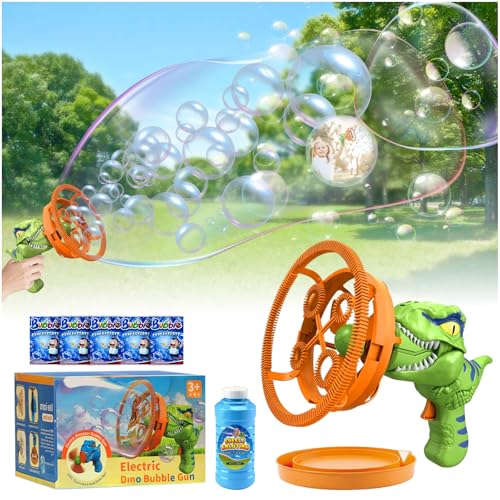 Seifenblasenmaschine mit 250ml Seifenblasen Flüssigkeit,Seifenblasenpistole Kinder,Weihnachten Bubble,Automatischer Seifenblasenhersteller Dinosaurier Seifenblasen für Kinder Weihnachten, Party von 71Nmly