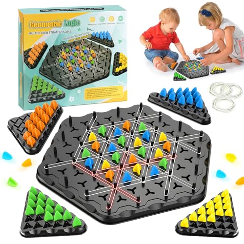 Spiel Gummibänder,Ketten Dreieck Schachspiel,Chain Triangle Game,Strategie Brettspiele,Tabletop Taktikspiel Spielzeug für Familienfeiern mit Kindern und Erwachsenen von 71Nmly