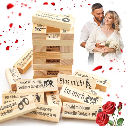 Deutsch Stapelspiel aus Holzblöcken for Paare,Lust Tower Blocks,Super Naughty Block Tower Game,48 Stück Paar Spiele für Paare,Deutsch Spiele für Paare,Lustiges Valentinstag Paarspiel für Erwachsene von 71Nmly