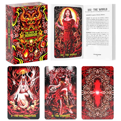 99FOX The Path of Horror Tarot Card Deck and Guidebook for Beginners Readers Creepy Themes Waterproof Cards Classic Pack Intuition Vintage Accessories Plastic Collection Design with Box von 99FOX