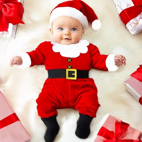 A+ Prime Baby-Weihnachtskostüm, Kleinkind-Weihnachtsmann-Anzug, rot, weiß und blau (0-3 Months) von A+ Prime