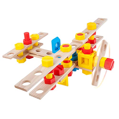 A ALEXANDER 2152 Constructor Junior Set Flugzeug Bausatz, 50 Teile Holzbaukasten, Experimentierkasten mit Holz und Kunststoff Elementen, Konstruktionsspielzeug für Kinder ab 4 Jahren von A Alexander