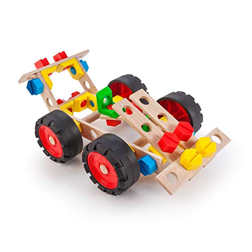 A ALEXANDER 2154 Constructor Junior Set Rennwagen Bausatz, 55 Teile Holzbaukasten Auto, Experimentierkasten mit Holz und Kunststoff Elementen, Konstruktionsspielzeug für Kinder ab 4 Jahren von A Alexander