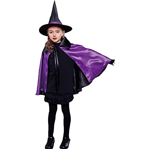 A-SZCXTOP Wendbarer Umhang mit Hut für Kinder oder Erwachsene, für Mädchen oder Frauen, Maskerade, Party, Cosplay, Kostüme, 70 cm, Violett + Schwarz von A-SZCXTOP