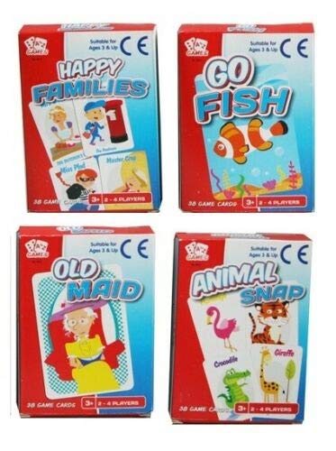 AZ Pack 4 Klassische Kinder-Kartenspiele, Reisespaß für Kinder, alte Jungfer, Tierschnappspiel, Go Fish von Atoz