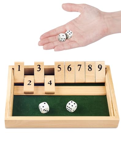 A aBlumen Shut The Box Spiel 9er -Klassisches Würfelspiel aus Holz Klappbrett Mathematik Lernspielzeug Heimtischspiel,2-Spieler von A aBlumen