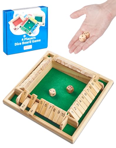 A aBlumen Shut The Box Spiel 4 Spieler Würfelspiel Brettspiel aus Holz, Mathematik Lernspielzeug Kinder Brettspiel Kinder ab 3 4 5 6+ Jahre, Kneipenspiel Brettspiel Reisespiel Mädchen Junge Erwachsene von A aBlumen