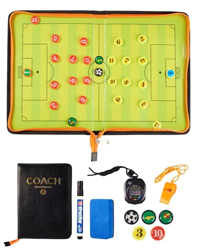 Fußball Taktiktafel Klappbar Trainer Taktikmappe Coachen Tragbar Trainer-Mappe Fussball Coach-Board mit Magnetische Große Schachfiguren, Stoppuhr Timer, Schiedsrichter Pfeifen, Schwamm, Board Marker von A aBlumen