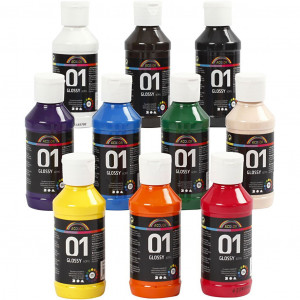 A-Color Acrylfarbe, sortiert Farben, 01 - glänzend, 10x100ml von A-color