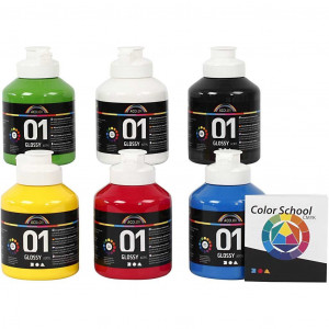 A-Color Acrylfarbe 6 sortiert Farben 01 Glänzend 500ml - 6 Stück von A-color