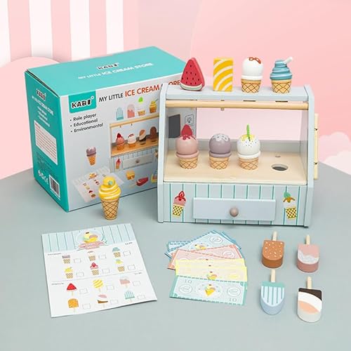 My Little Ice Cream Store-Holz Eisdielen-Spielset für Kinder, Rollenspiel Kaufladen mit Zubehör, Lernspielzeug mit Menükarte und Spielgeld My Little Ice Cream Store-Holz Eisdielen-Spielset für Kinder, Rollenspiel Kaufladen mit Zubehör, Lernspielzeug mit Menükarte und Spielgeld von A&J Enterprise