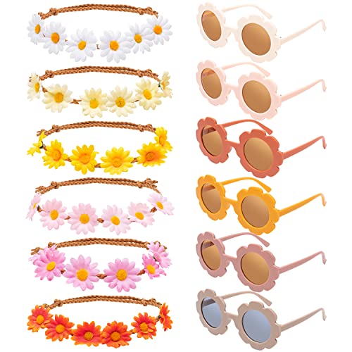 A1DIEE 12 Stücke Groovy Dasiy Kinder Party Brille Boho Stirnband Verstellbare Krone Retro Hippie Lustige Brille Maskerade Fotokabine Requisite Festival Kostüm Zubehör Geburtstagsgeschenke Mädchen von A1DIEE