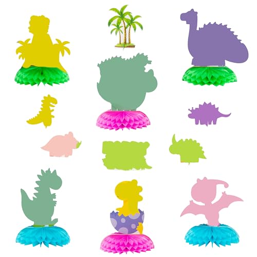 A1DIEE 12 Stücke Pink Dinosaur Honeycomb Centerpiece Table Toppers für Mädchen 3D Roar T-Rex Geburtstagsparty Zubehör Dekoration für Kinder Happy Dino Volcano Theme Party Favor Photo Booth von A1DIEE