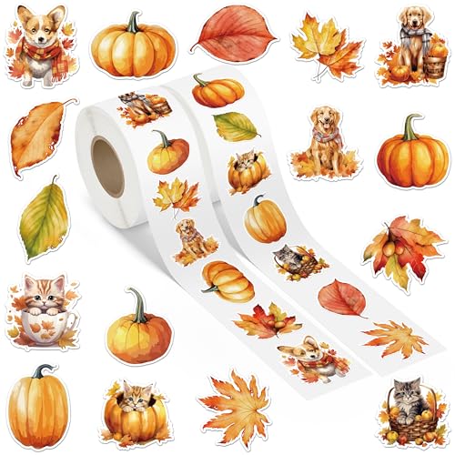 A1DIEE Herbst Aquarell Katze & Hund Sticker Rolle 2pcs Set von A1DIEE