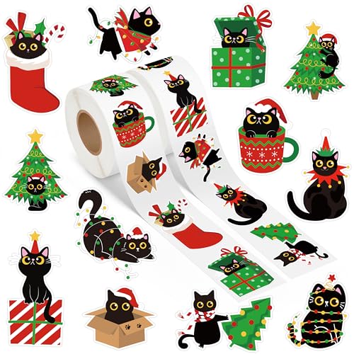 A1DIEE Weihnachten Katze Aufkleber Rolle - 1000 Stück Selbstklebende Roller Sticker Belohnungsaufkleber DIY Vinyl Siegelaufkleber für Scrapbooking Laptop Party Tasche A1DIEE Weihnachten Katze Aufkleber Rolle - 1000 Stück Selbstklebende Roller Sticker Belohnungsaufkleber DIY Vinyl Siegelaufkleber für Scrapbooking Laptop Party Tasche von A1DIEE