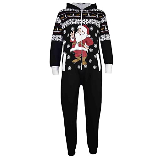 A2Z 4 Kids® Kinder Mädchen Jungen Neuheit Weihnachten Weihnachtsmann Aufdruck Fleece Onesie Overall Kostüm 5 6 7 8 9 10 11 12 13 Jahren (11-12 Jahre (146-152), Schwarz) von A2Z 4 Kids