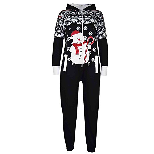 A2Z 4 Kids Kinder Mädchen Jungen Neuheit Weihnachts Schneemann Aufdruck Fleece Onesie Overall Kostüm 5-13 Jahren - Schwarz, 9-10 Years von A2Z 4 Kids