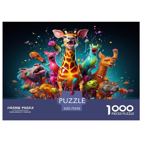 1000-teiliges rechteckiges Puzzle mit verschiedenen Tieren, Puzzles für Erwachsene, Giraffen, kreative Puzzle-Herausforderung, Spielzeugpuzzles für Erwachsene und Kinder, 1000 Teile (75 x 50 cm) von AAHARYA