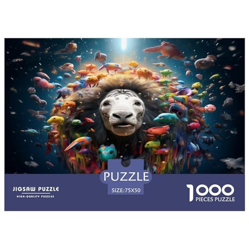 Cute_Animals 1000-teiliges Puzzle für Erwachsene, kreatives rechteckiges fantastisches Puzzle, Holzpuzzle, Puzzle-Geschenk für Freunde und Familie, 1000 Stück (75 x 50 cm) von AAHARYA
