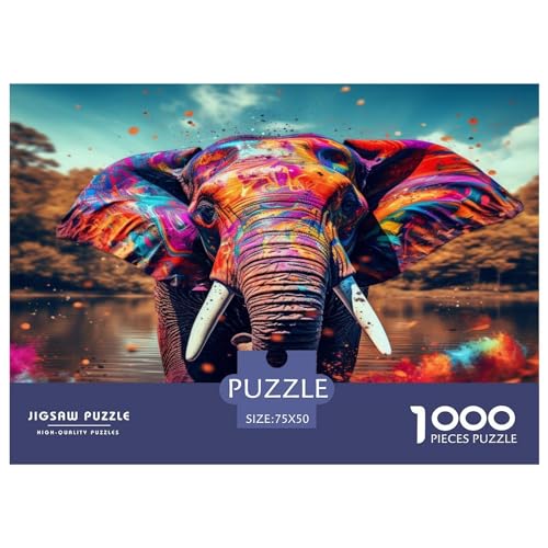 Elefanten-Puzzle, 1000 Teile, für Erwachsene, Puzzle für Erwachsene, 1000 Teile, Bunte Flecken, Puzzle, Lernspiele, 1000 Teile (75 x 50 cm) von AAHARYA