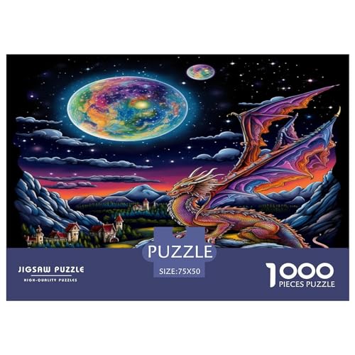 Nachthimmel-Mond-Puzzle, 1000 Teile, für Erwachsene, Puzzle für Erwachsene, 1000 Teile, Drachenpuzzle, Lernspiele, 1000 Teile (75 x 50 cm) von AAHARYA