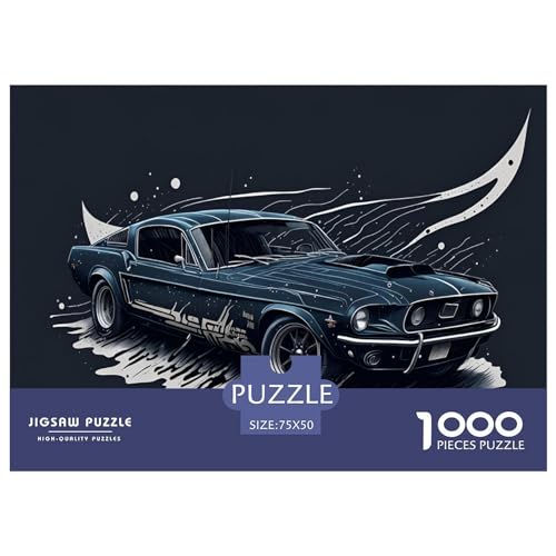 Puzzles 1000 Teile 1968 Quadratische Puzzles für Erwachsene und Kinder, Ford Mustang Schwarze Holzpuzzles Anspruchsvolle Spielpuzzles 1000 Teile (75 x 50 cm) von AAHARYA