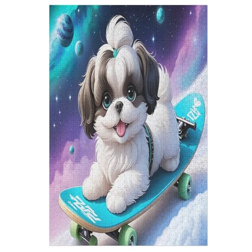 1000 Teile Puzzle Für Erwachsene, Skateboard Hund -Puzzles, Kinder Holz-Puzzle, Kreatives Puzzle, Geschenk Für Freunde Und Familie （78×53cm） von AAPZY