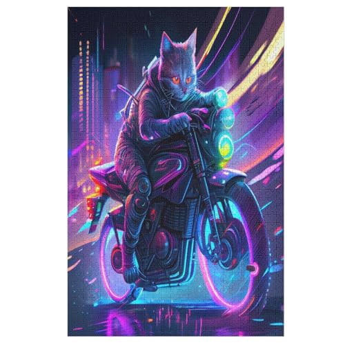 1000 Teile Puzzle Für Jungen Und Mädchen, Standard-Puzzles, Biker Katze -Puzzles, Familienspiele, 78×53cm von AAPZY