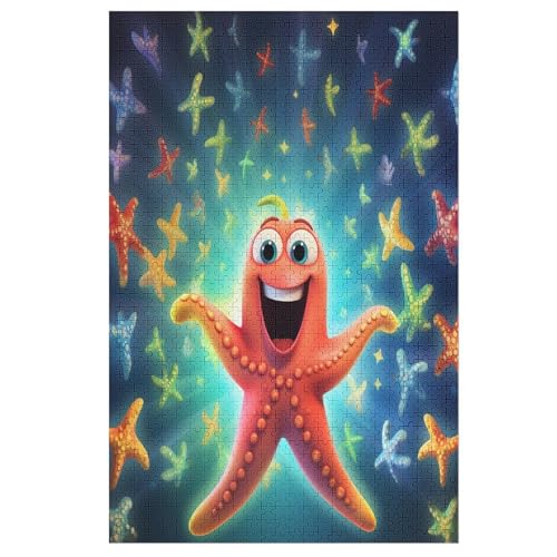 1000-teiliges Puzzle Für Erwachsene, Cute StarFisch -Puzzle, Holzpuzzle, Gehirn-Herausforderung, Puzzle-Spielzeugspiel 78×53cm von AAPZY