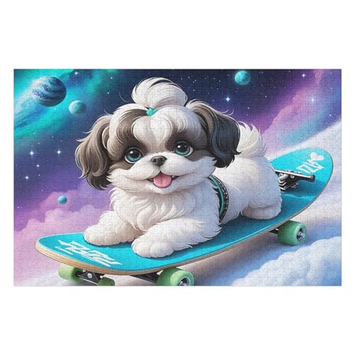 1000-teiliges Puzzle Für Erwachsene, Skateboard Hund -Puzzle, Holzpuzzle, Gehirn-Herausforderung, Puzzle-Spielzeugspiel （75×50cm） von AAPZY