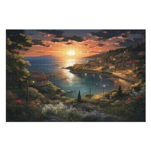 1000-teiliges Puzzle Für Erwachsene, Sonnenuntergang über dem Hafen -Puzzle, Holzpuzzle, Gehirn-Herausforderung, Puzzle-Spielzeugspiel （75×50cm） von AAPZY