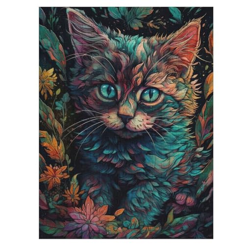 500 Teile Puzzle Für Erwachsene, Katze -Puzzles, Kinder Holz-Puzzle, Kreatives Puzzle, Geschenk Für Freunde Und Familie （55×41cm） von AAPZY