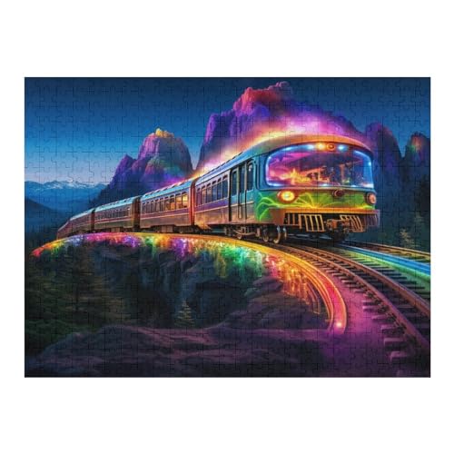 500 Teile Puzzle Für Erwachsene, Regenbogenzug -Puzzles, Kinder Holz-Puzzle, Kreatives Puzzle, Geschenk Für Freunde Und Familie （52×38cm） von AAPZY